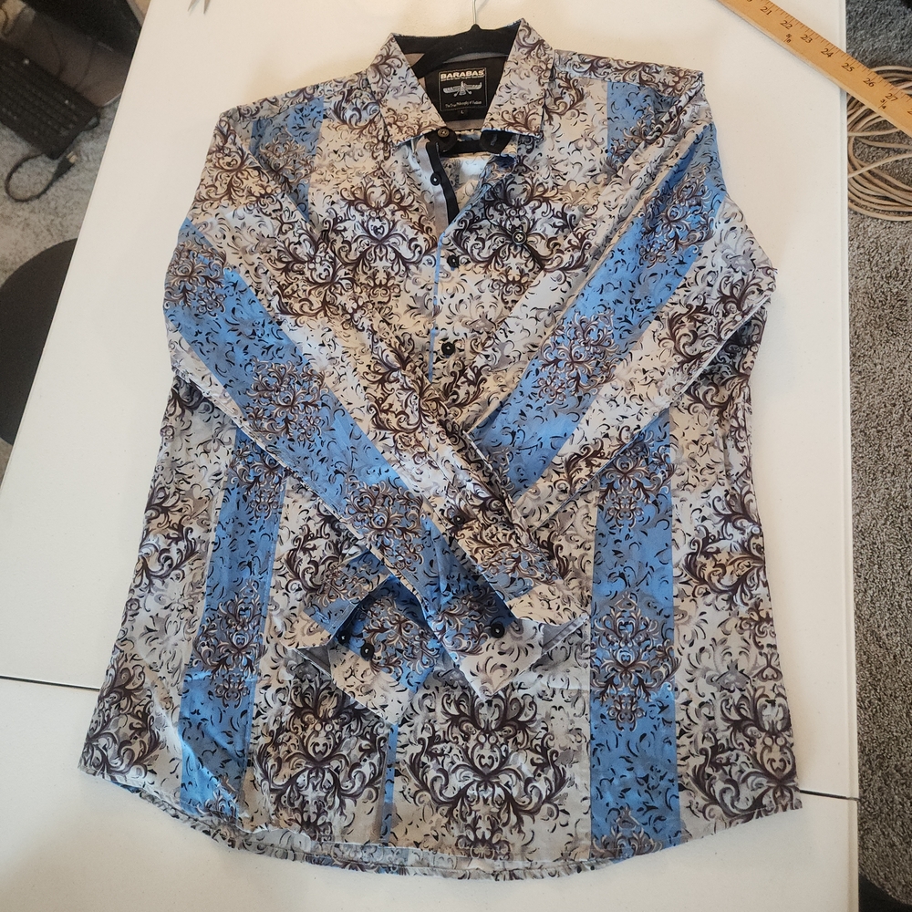 Sophisticated Blue and Cream Men's Dress Shirt